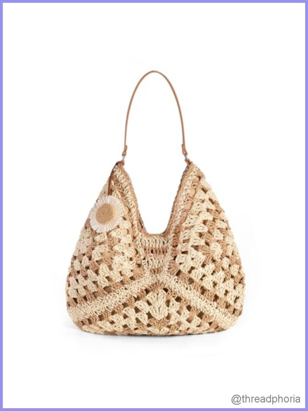 Vintage Straw Tote Bag Sunflower Charm Beach Shoulder Handbag